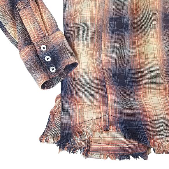 Free People Shirt Womens XS Multicolor Plaid Oversized Casual Studded Button Up - Picture 8 of 15